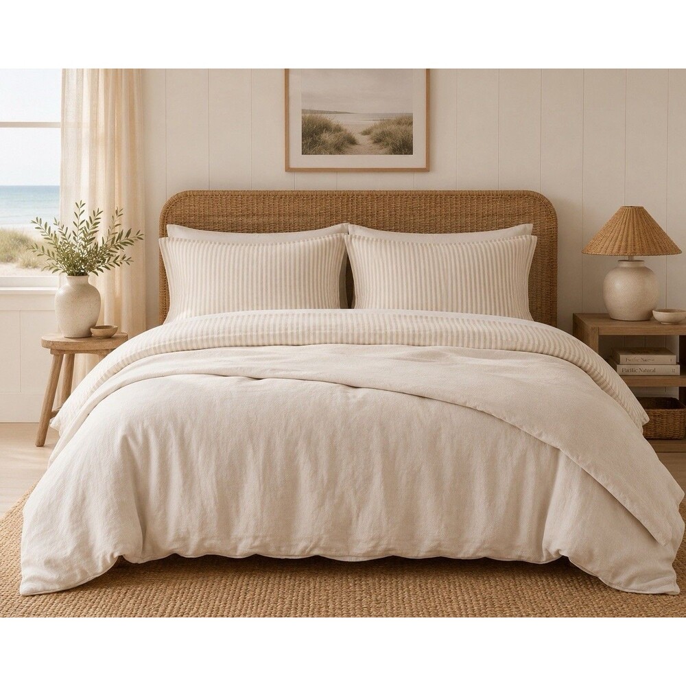 Bundle Quince European Linen Duvet Cover Sand+ Shams  Full Queen  Sand Beige Tan